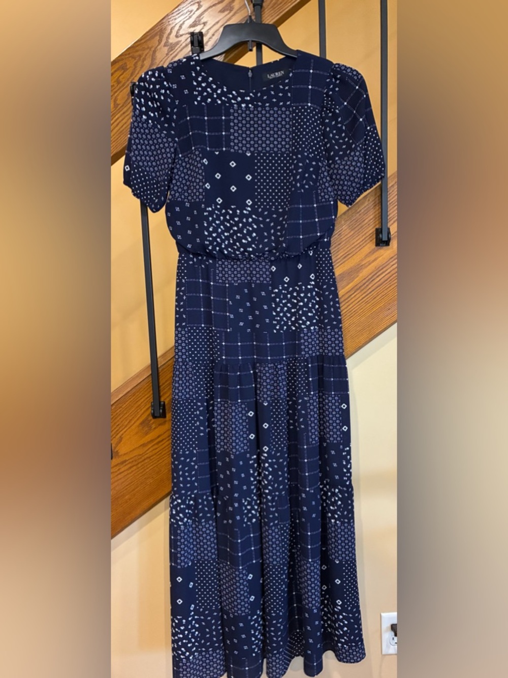 Lauren Ralph Lauren Navy Patchwork Print Maxi Dress